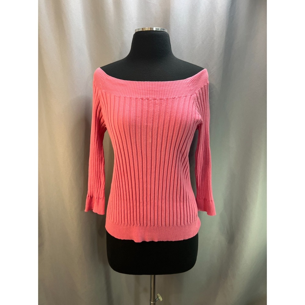 Jones New York Sport Pullover Sweater Womens Medium Pink‎ Ribbed Knit Boat Neck